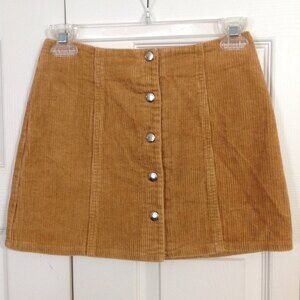 FOREVER 21 Size Small Mustard Yellow Corduroy Mini Skirt Snap Front Ribbed